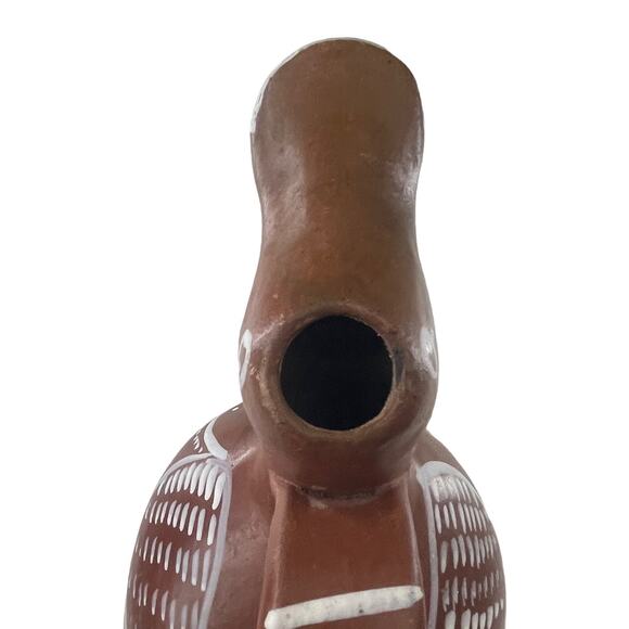 Vintage Folk Art Terracotta Duck Pitcher Hand Painted White Accent 12" Tall Rare - Picture 9 of 12